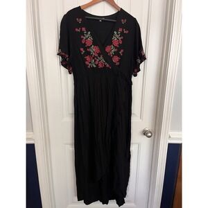 Jessakae Dress Women 3X Floral Dark Cottagecore Embroidery Boho Wrap Black Roses